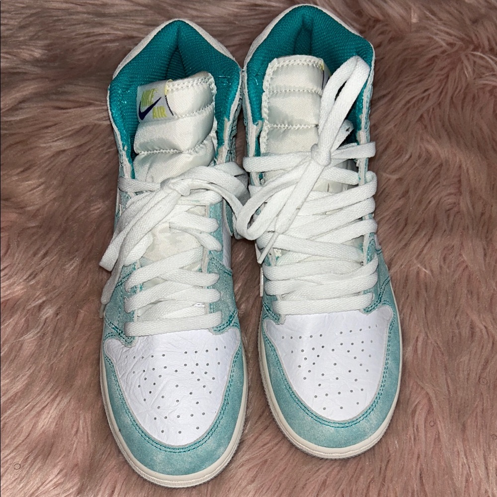 Jordan Kids White and Teal High-Top Sneakers